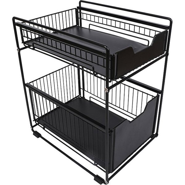 JEOBEST Küchenregal Schubladenregal mit 2 Körben Waschbecken Regal Unterschrank Organizer, Küchenregal zum Rausziehen, Gewürzregal