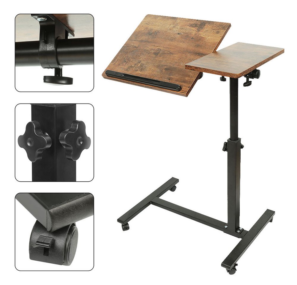JEOBEST Laptoptisch Beistelltisch Mit Rollen, C-förmiger Couchtisch mit Holzplatte, (1-St) Höhenverstellbar 58 - 90 cm, 0-360° Neigbar – Bild 4 von 5