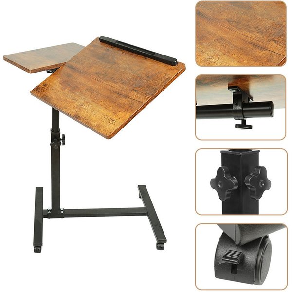 JEOBEST Laptoptisch Beistelltisch Mit Rollen, C-förmiger Couchtisch mit Holzplatte, (1-St) Höhenverstellbar 58 - 90 cm, 0-360° Neigbar