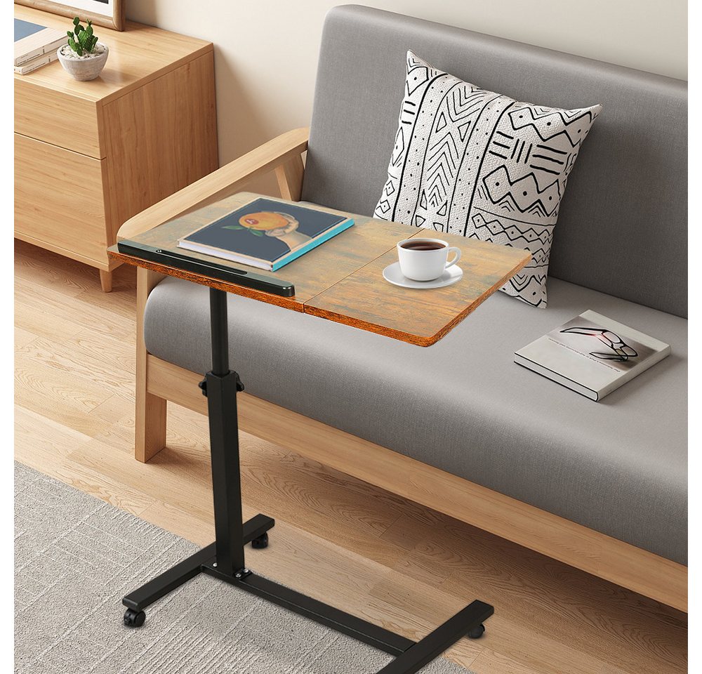 JEOBEST Laptoptisch Beistelltisch Mit Rollen, C-förmiger Couchtisch mit Holzplatte, (1-St) Höhenverstellbar 58 - 90 cm, 0-360° Neigbar – Bild 2 von 5