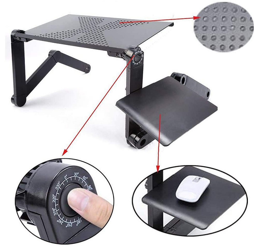 JEOBEST Laptoptisch Laptop-Ständer, Aluminiumlegierung Platte 42x26cm, Klappbarer, Verstellbar, Tragbares Bett Frühstück Tablett Buch Ständer – Bild 2 von 5