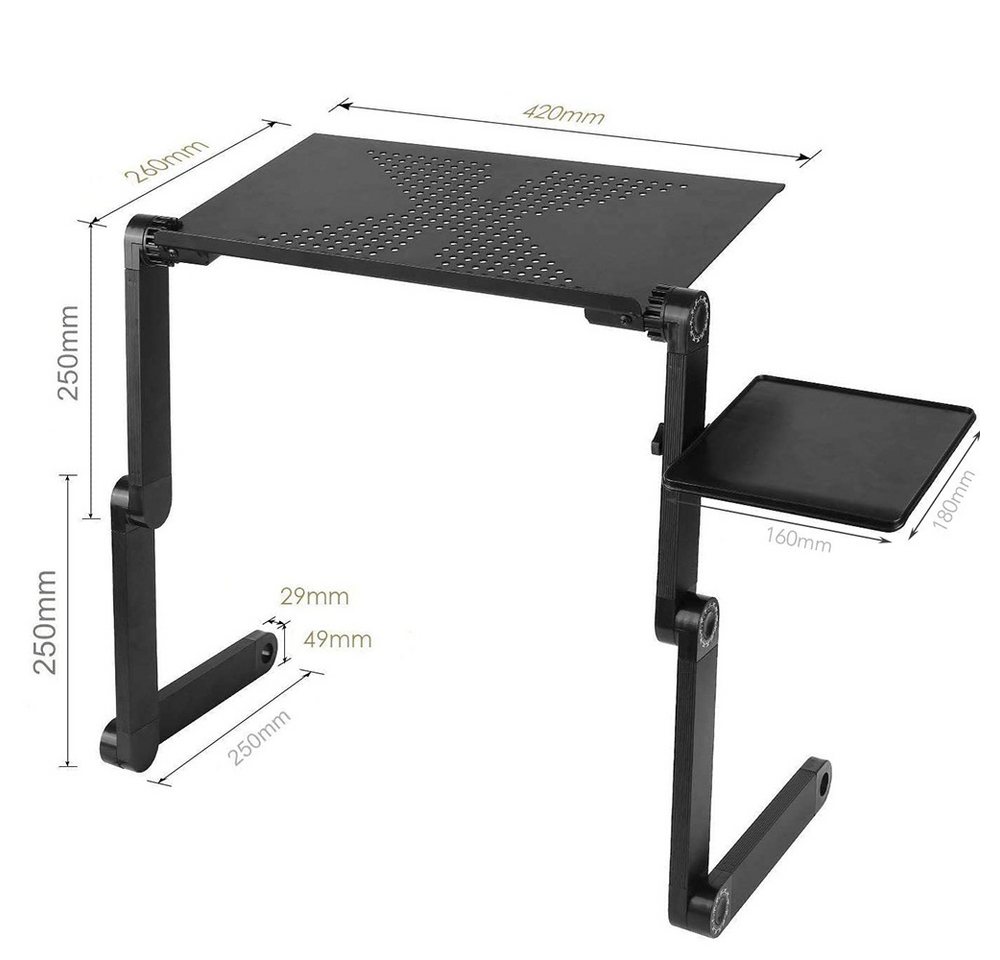 JEOBEST Laptoptisch Laptop-Ständer, Aluminiumlegierung Platte 42x26cm, Klappbarer, Verstellbar, Tragbares Bett Frühstück Tablett Buch Ständer – Bild 3 von 5