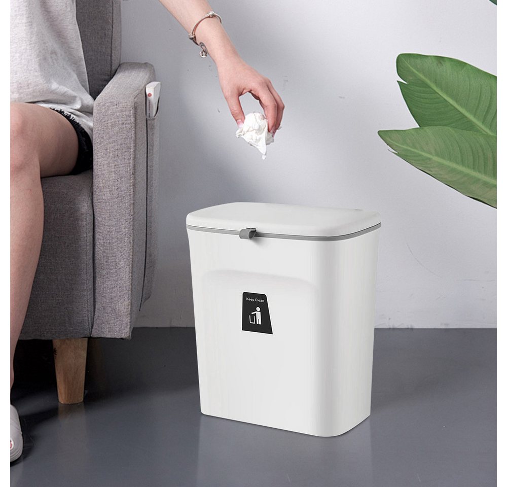 JEOBEST Mülleimer Wandmontage mit Deckel, Küchen und Bad Mülleimer 12L, Hängender Mülleimer für Küche Badezimmer Küchenschrank – Bild 2 von 5