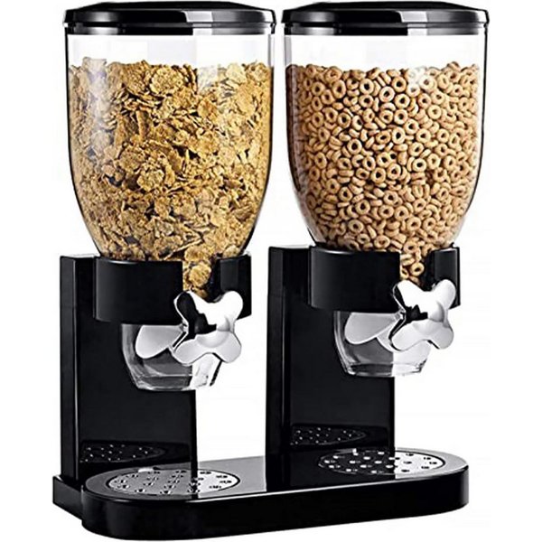 JEOBEST Müslispender Müslispender Doppelt, Cerealienspender, 3.5 Liter-Behälter, Drehsystem, Kunststoff, Luftdichter