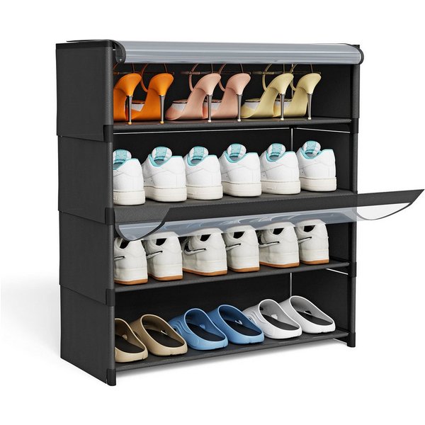 JEOBEST Schuhregal 4-stufiger Schuhschrank, mit Staubdichtem, Schuh-Organizer, Platzsparend, Schuhaufbewahrung aus Stoff, PP-Kunststoff