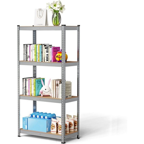 JEOBEST Schwerlastregal Kellerregal, Lagerregal 160x80x40cm, Metall, Keller/Garage /Lager, 1/2-tlg., 4 MDF-Platten Kellerregal, Steckregal (Silber)