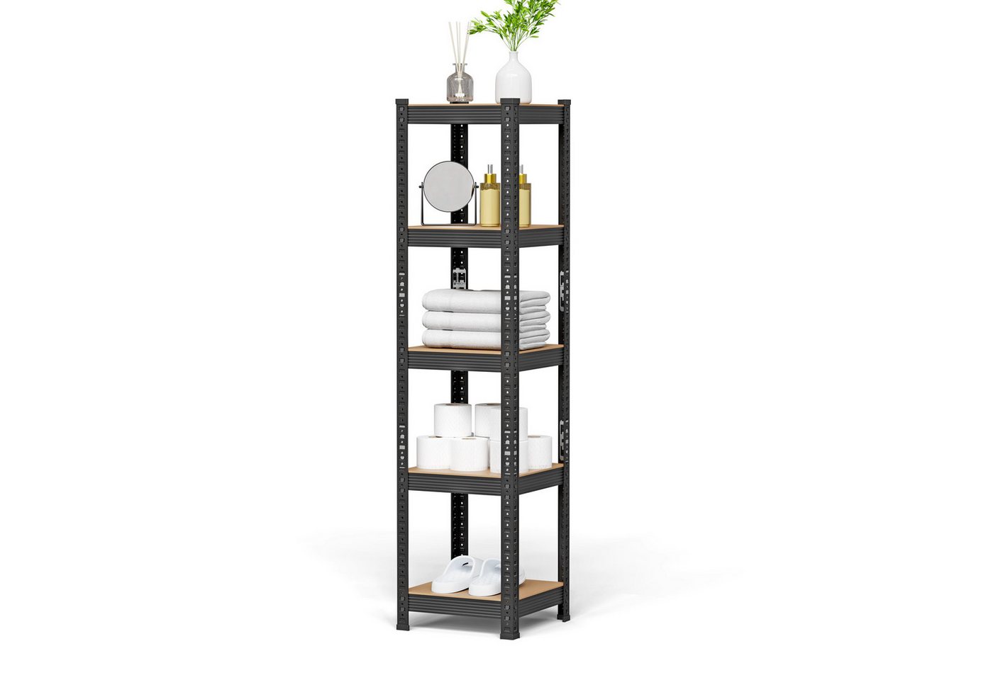 JEOBEST Schwerlastregal Kellerregal, Lagerregal 150x37x37cm, Metall, Keller/Garage /Lager, 1/2-tlg., 5 MDF-Platten Kellerregal, Steckregal (Schwarz) – Bild 3 von 5