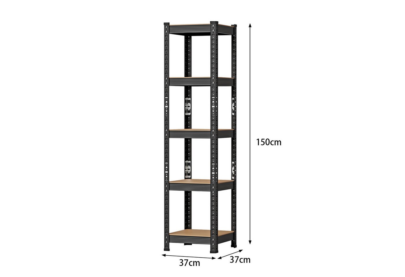 JEOBEST Schwerlastregal Kellerregal, Lagerregal 150x37x37cm, Metall, Keller/Garage /Lager, 1/2-tlg., 5 MDF-Platten Kellerregal, Steckregal (Schwarz) – Bild 5 von 5