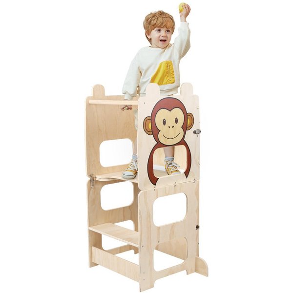 JEOBEST Stehhilfe Kleinkindturm, Lernturm, Stehturm, 3-in-1-Küchenhocker, (1 St, Holz, Klappbar) Helfer mit Kreidetafel