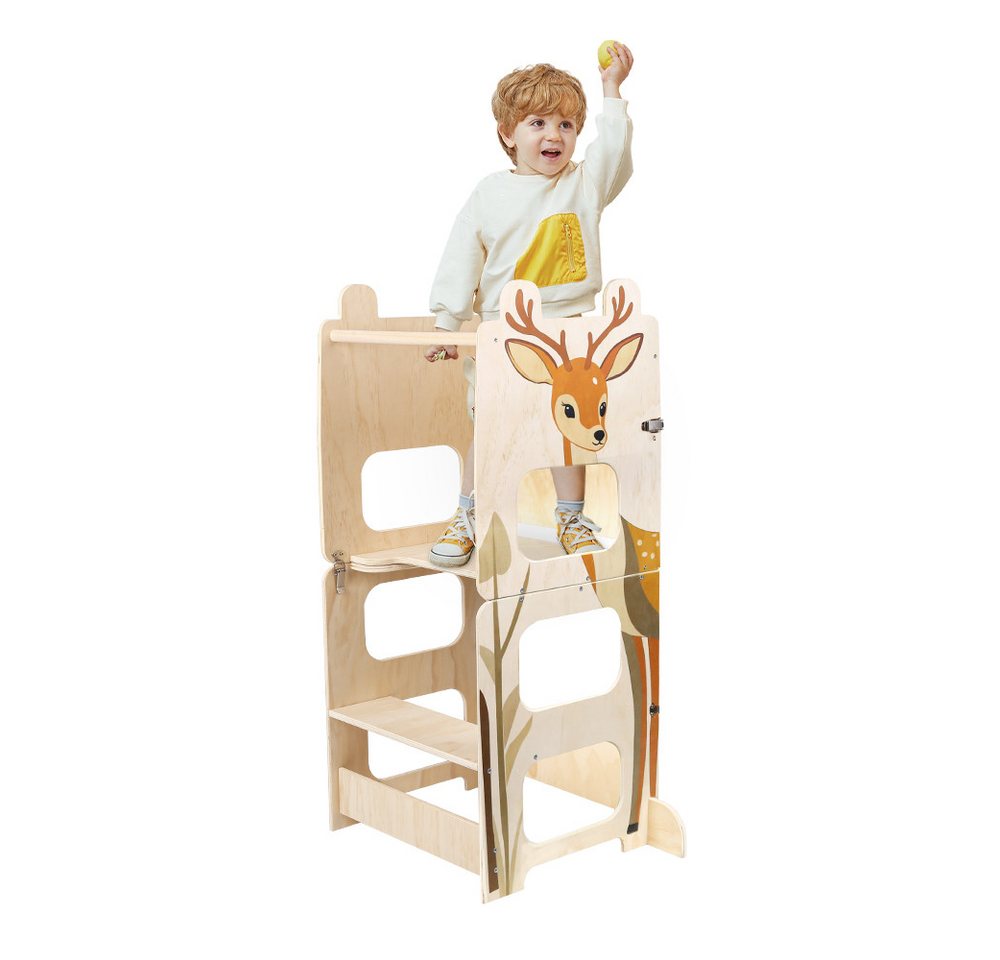JEOBEST Stehhilfe Kleinkindturm, Lernturm, Stehturm, 3-in-1-Küchenhocker, (1 St, Holz, Klappbar) Helfer mit Kreidetafel – Bild 2 von 5