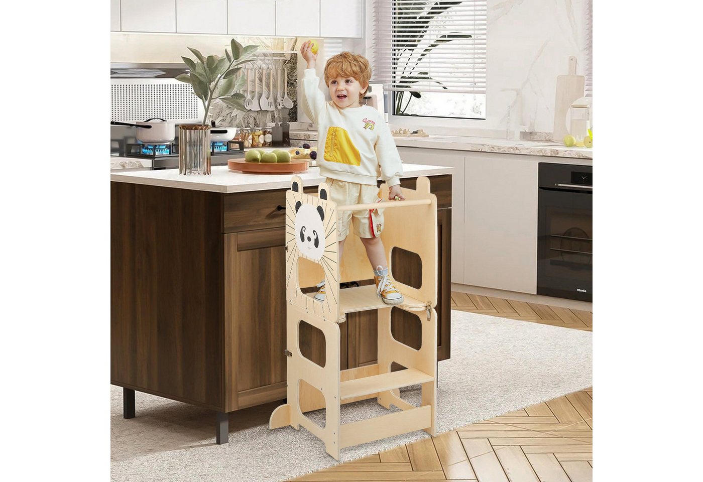 JEOBEST Stehhilfe Kleinkindturm, Lernturm, Stehturm, 3-in-1-Küchenhocker, (1 St, Holz, Klappbar) Helfer mit Kreidetafel – Bild 2 von 5