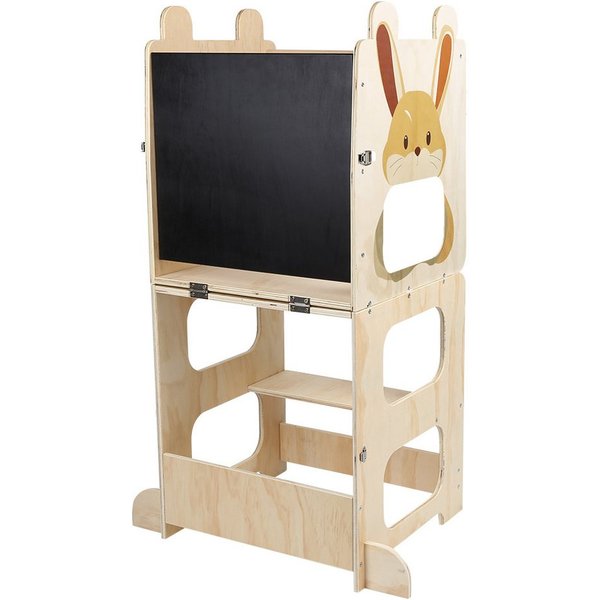 JEOBEST Stehhilfe Kleinkindturm, Lernturm, Stehturm, 3-in-1-Küchenhocker, (1 St, Holz, Klappbar) Helfer mit Kreidetafel