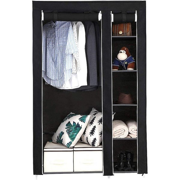 JEOBEST Stoffschrank Kleiderschrank, Stoffschrank, faltbare Garderobe mit Kleiderstangen mit Kleiderstange, Reißverschluss & Ablagen