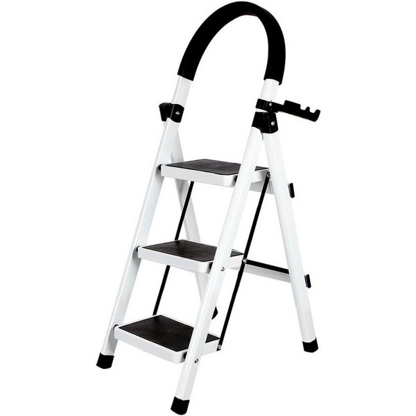 JEOBEST Trittleiter Stufenleiter, Klappleiter Tritthocker mit Handläufen, ( 3 Stufen) Sicherheitsleiter, Anti-Rutsch-stabilem und breitem Pedal