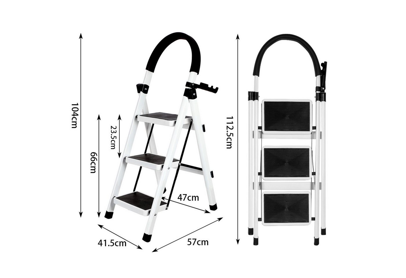 JEOBEST Trittleiter Stufenleiter, Klappleiter Tritthocker mit Handläufen, ( 3 Stufen) Sicherheitsleiter, Anti-Rutsch-stabilem und breitem Pedal – Bild 4 von 5