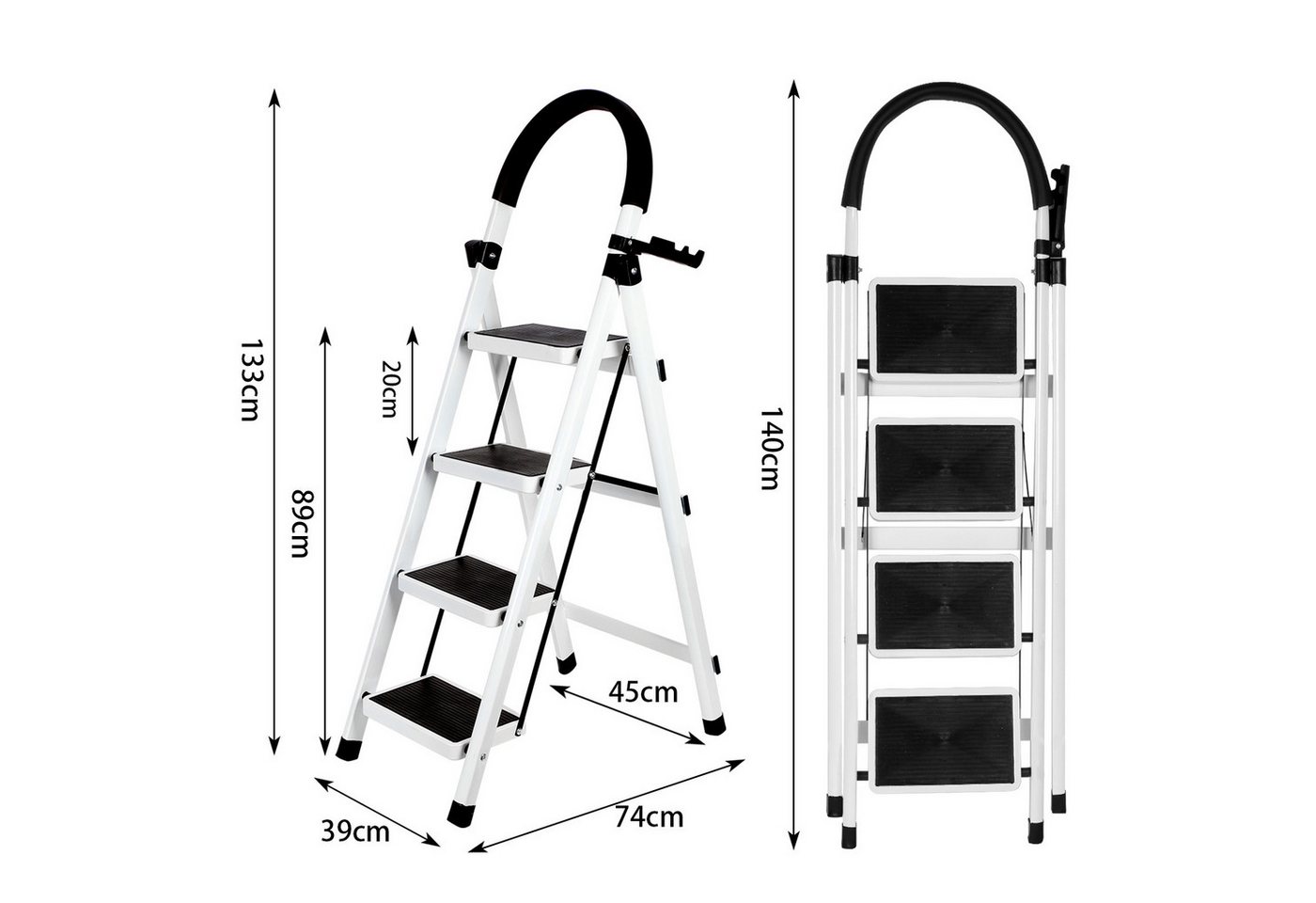 JEOBEST Trittleiter Stufenleiter, Klappleiter Tritthocker mit Handläufen, ( 4 Stufen) Sicherheitsleiter, Anti-Rutsch-stabilem und breitem Pedal – Bild 3 von 5