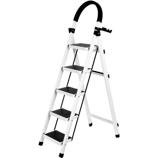JEOBEST Trittleiter Stufenleiter, Klappleiter Tritthocker mit Handläufen, ( 5 Stufen) Sicherheitsleiter, Anti-Rutsch-stabilem und breitem Pedal