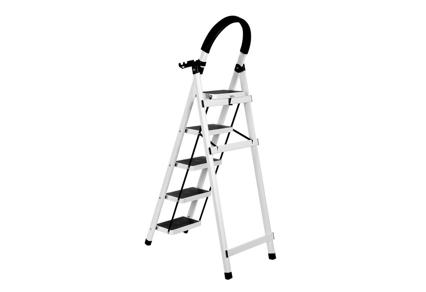 JEOBEST Trittleiter Stufenleiter, Klappleiter Tritthocker mit Handläufen, ( 5 Stufen) Sicherheitsleiter, Anti-Rutsch-stabilem und breitem Pedal – Bild 3 von 5