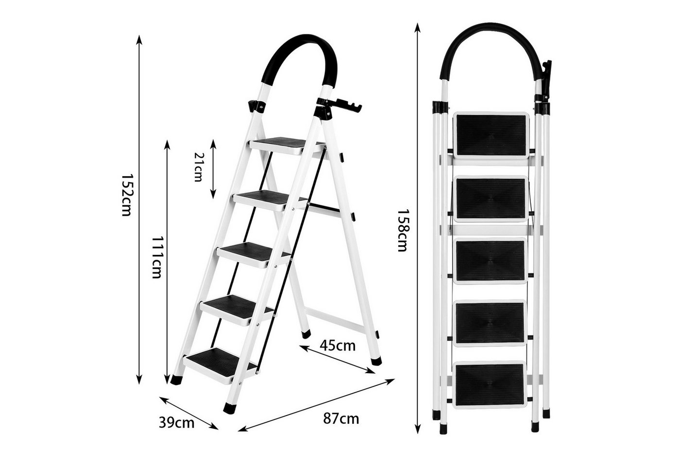 JEOBEST Trittleiter Stufenleiter, Klappleiter Tritthocker mit Handläufen, ( 5 Stufen) Sicherheitsleiter, Anti-Rutsch-stabilem und breitem Pedal – Bild 4 von 5