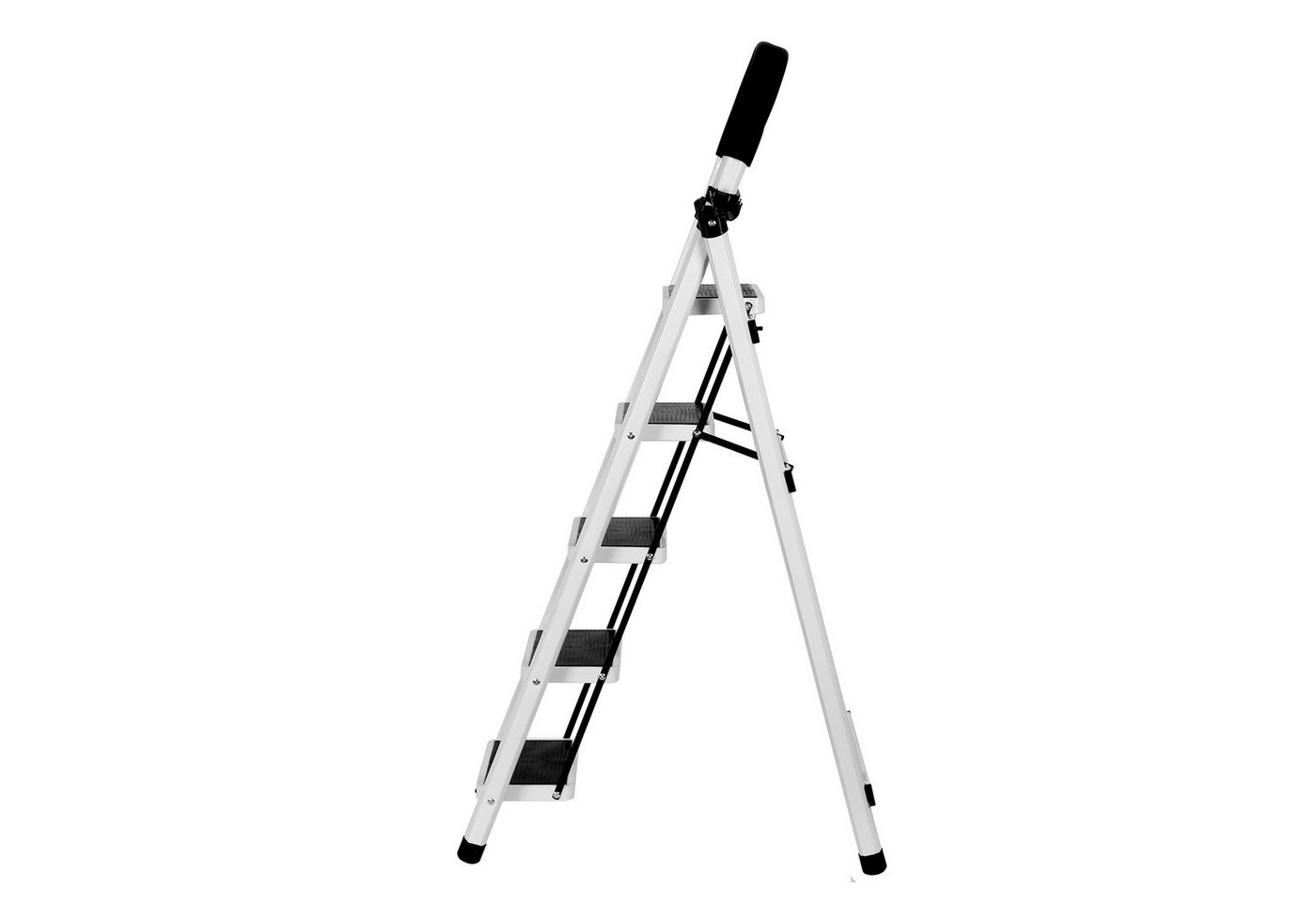 JEOBEST Trittleiter Stufenleiter, Klappleiter Tritthocker mit Handläufen, ( 5 Stufen) Sicherheitsleiter, Anti-Rutsch-stabilem und breitem Pedal – Bild 5 von 5