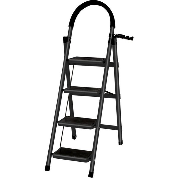 JEOBEST Trittleiter Stufenleiter, Klappleiter Tritthocker mit Handläufen, ( 4 Stufen) Sicherheitsleiter, Anti-Rutsch-stabilem und breitem Pedal