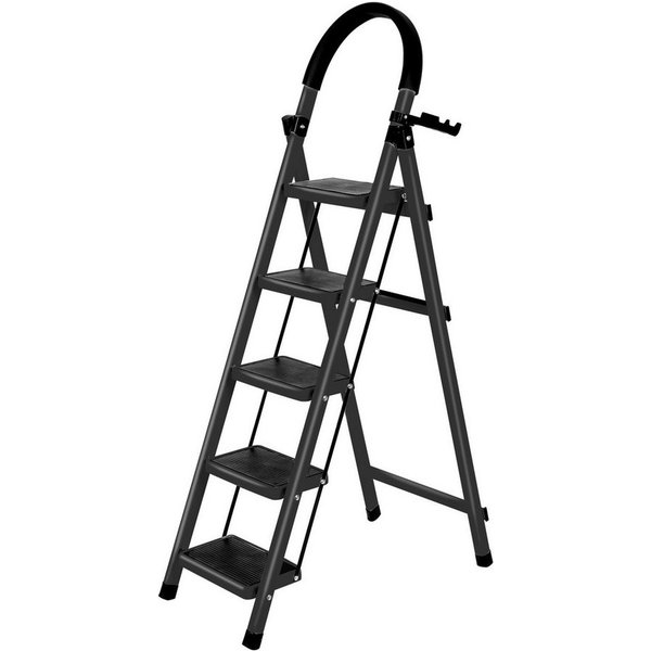JEOBEST Trittleiter Stufenleiter, Klappleiter Tritthocker mit Handläufen, ( 5 Stufen) Sicherheitsleiter, Anti-Rutsch-stabilem und breitem Pedal