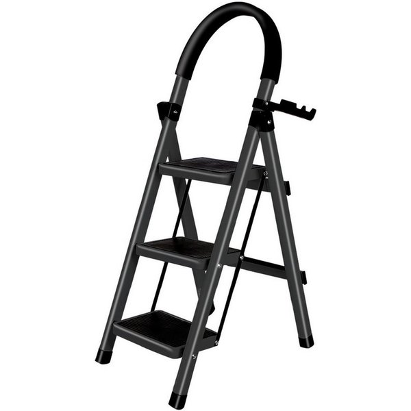 JEOBEST Trittleiter Stufenleiter, Klappleiter Tritthocker mit Handläufen, ( 3 Stufen) Sicherheitsleiter, Anti-Rutsch-stabilem und breitem Pedal