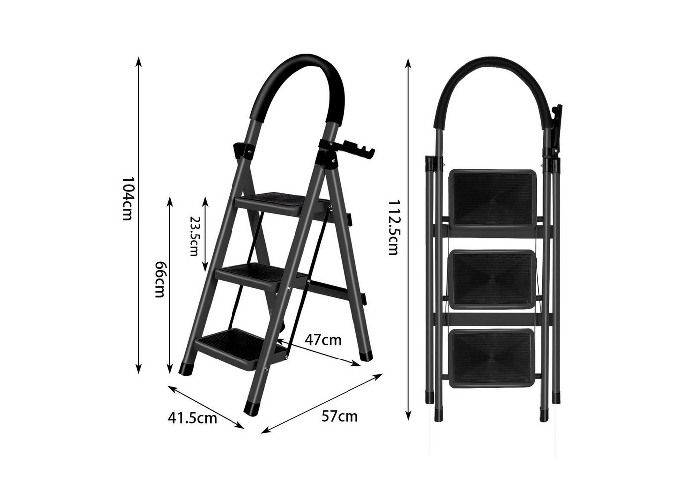 JEOBEST Trittleiter Stufenleiter, Klappleiter Tritthocker mit Handläufen, ( 3 Stufen) Sicherheitsleiter, Anti-Rutsch-stabilem und breitem Pedal – Bild 2 von 5