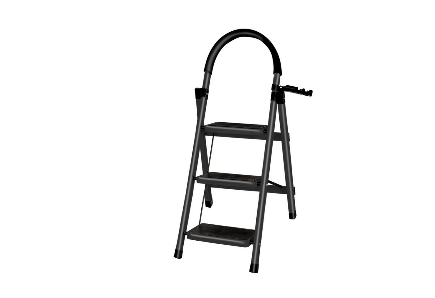 JEOBEST Trittleiter Stufenleiter, Klappleiter Tritthocker mit Handläufen, ( 3 Stufen) Sicherheitsleiter, Anti-Rutsch-stabilem und breitem Pedal – Bild 3 von 5