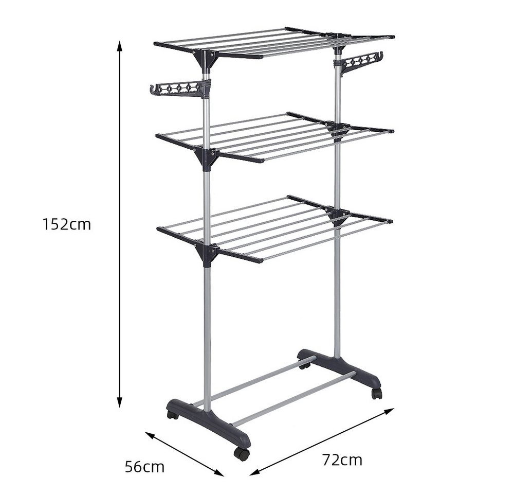 JEOBEST Wäscheständer Standtrockner, Wäschetrockner Turm mit Rollen, Platzsparender, mit 6 Klappbare Flügel und 2 Seitenflügel, Grau 56 x 72 x 152 cm – Bild 5 von 5