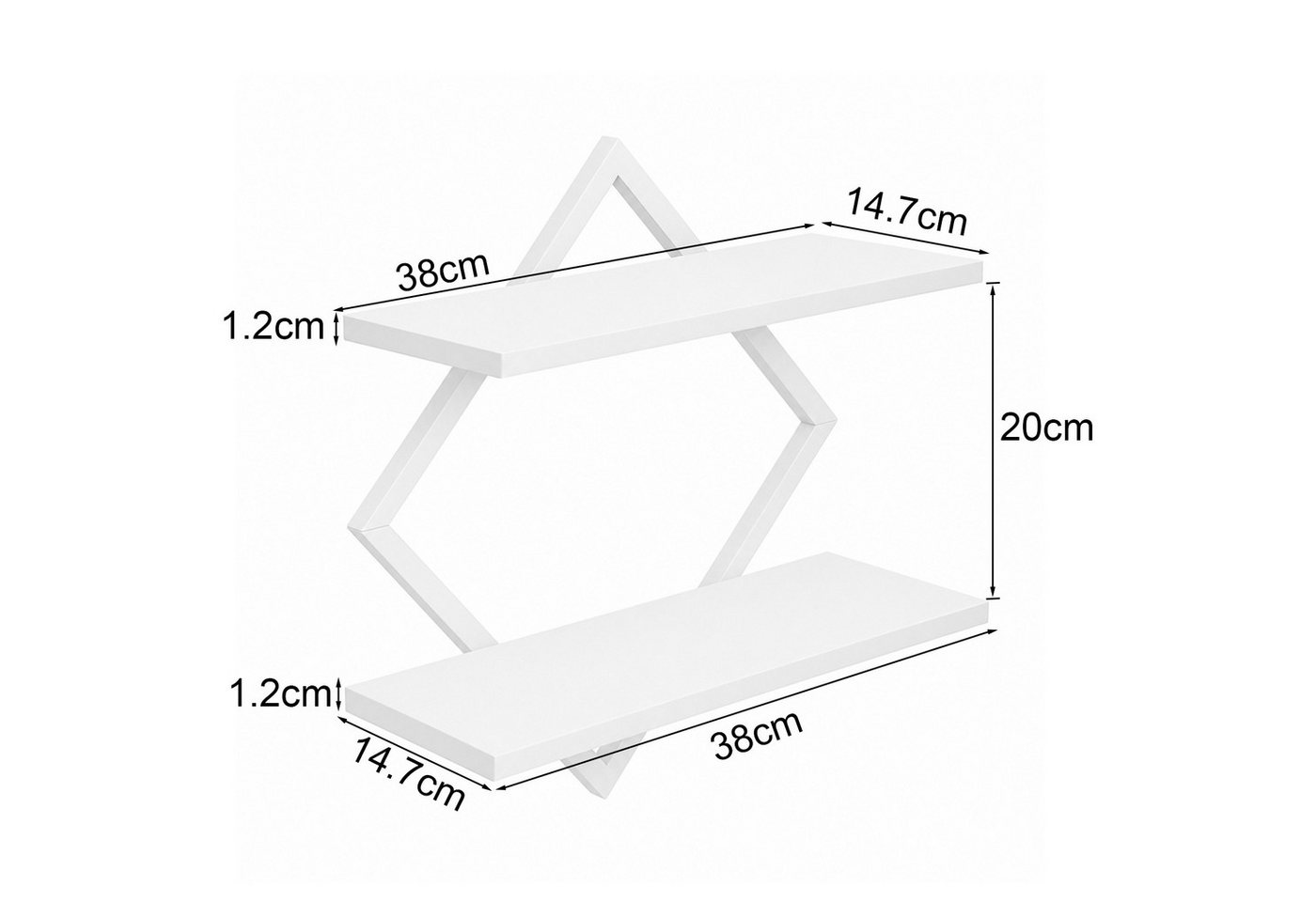 JEOBEST Wandboard Schweberegal,Regalbrett,Dekorativ Regale, 2-stöckige Hängeregale, (2-tlg., 38 cm) Holz und Metall, für Wohnzimmer, Küche – Bild 5 von 5
