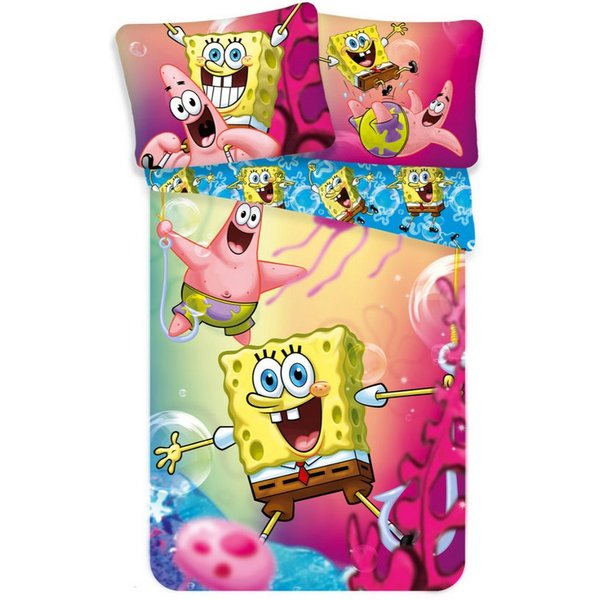 Jerry Fabrics Bettwäsche SpongeBob Set Blau – Baumwolle 140x200 cm, Baumwolle