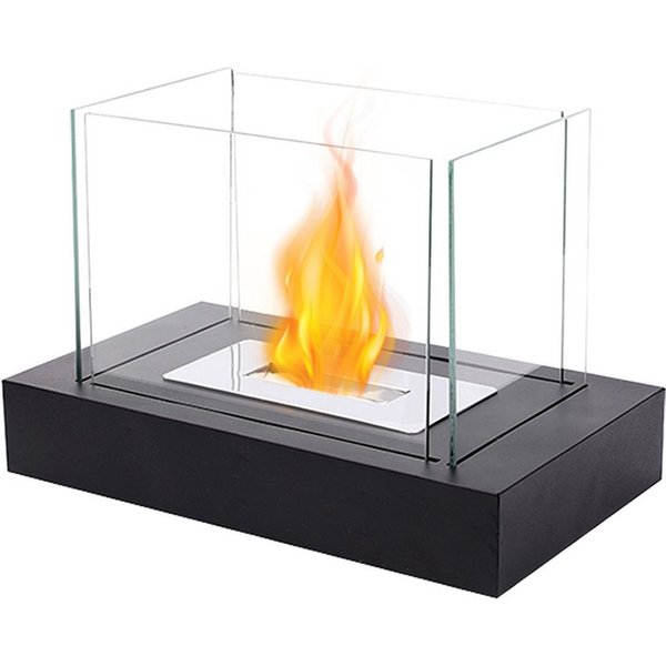 JHY DESIGN Feuerschale 35cm Breite Windlicht Tischkamin Feuerschale aus Metall und Glas, (1-St), für Innen und Außenbereich, Schwarz
