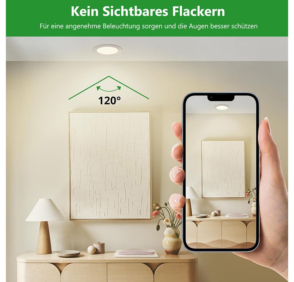 Jibenhome LED Einbauleuchte LED Einbaustrahler 6er-Pack Ultraflache 90mm Einbaustrahler, 7 W, Wasserabweisend, LED fest integriert, für Wohnzimmer, Büro – Bild 3 von 5