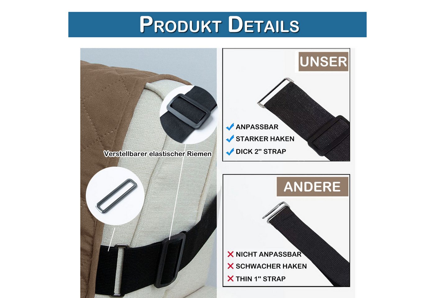 Jibenhome Sofahusse Gesteppter Sofabezug Armlehnen, Doppelseitig Sofaschoner mit Gummiband, Wasserdicht und Rutschfest – Bild 5 von 5
