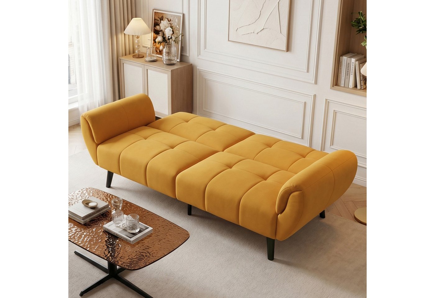 Jiexi 3-Sitzer Modernes Sofa aus Leinenstoff, 3-Sitzer-Couch mit Massivholzbeinen – Bild 3 von 5