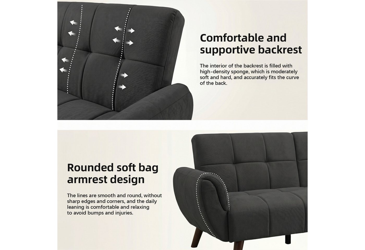 Jiexi 3-Sitzer Sofa Mit Schlaffunktion, Klappsofa Sofa 3 Sitzer, Geeignet Wohnzimmer – Bild 4 von 5