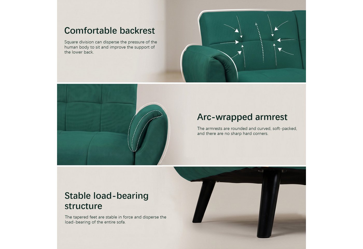 Jiexi 3-Sitzer Sofa Mit Schlaffunktion, Klappsofa Sofa 3 Sitzer, Geeignet Wohnzimmer – Bild 2 von 5