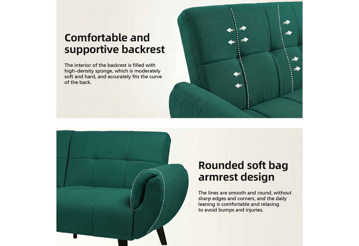 Jiexi 3-Sitzer Sofa Mit Schlaffunktion, Klappsofa Sofa 3 Sitzer, Geeignet Wohnzimmer – Bild 3 von 5