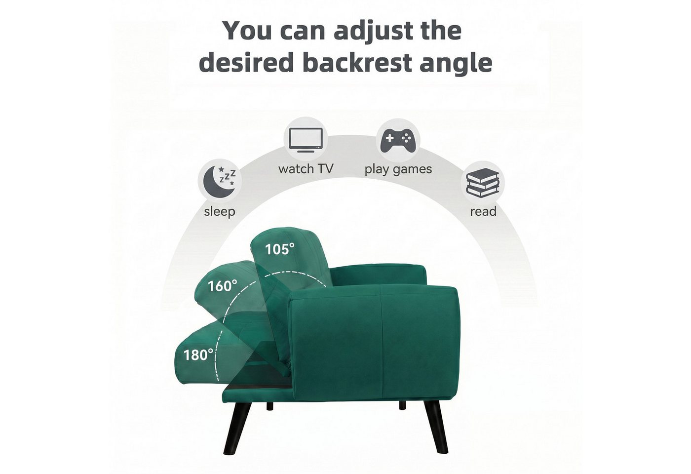 Jiexi 3-Sitzer Sofa Mit Schlaffunktion, Klappsofa Sofa 3 Sitzer, Geeignet Wohnzimmer – Bild 5 von 5