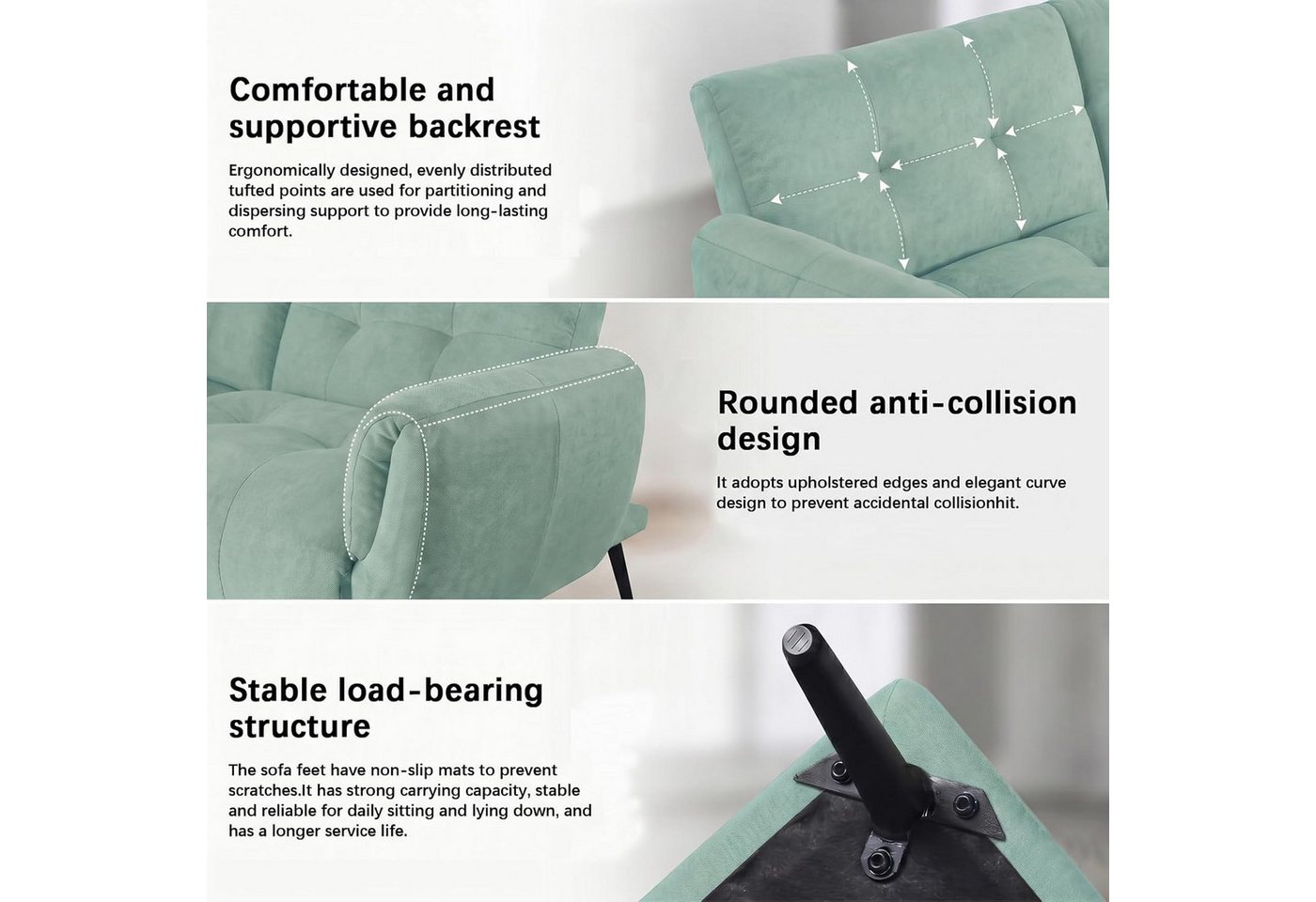 Jiexi 3-Sitzer Sofa Mit Schlaffunktion, Klappsofa Sofa 3 Sitzer, Geeignet Wohnzimmer – Bild 3 von 5