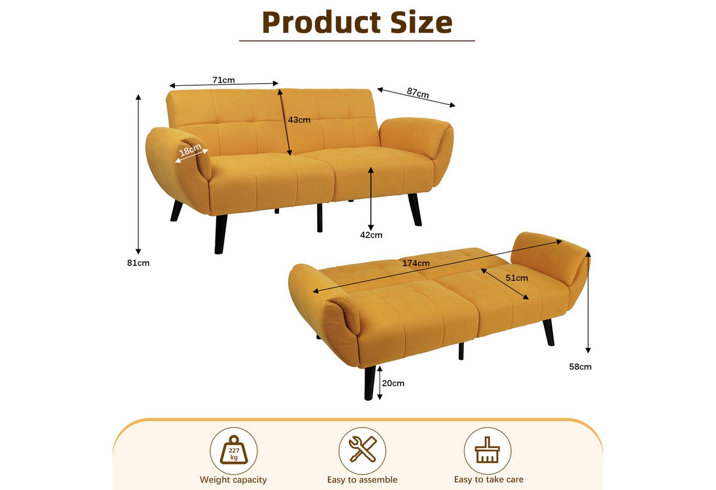 Jiexi 3-Sitzer Sofa Mit Schlaffunktion, Klappsofa Sofa 3 Sitzer, Geeignet Wohnzimmer – Bild 2 von 5
