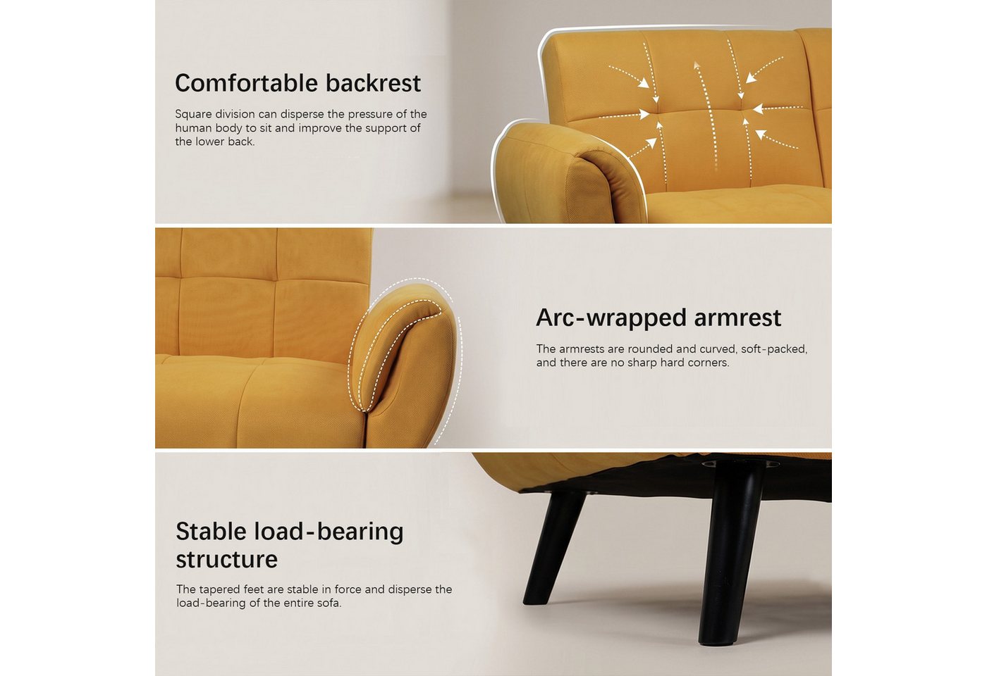 Jiexi 3-Sitzer Sofa Mit Schlaffunktion, Klappsofa Sofa 3 Sitzer, Geeignet Wohnzimmer – Bild 3 von 5