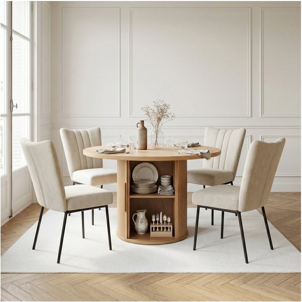 Jiexi Essgruppe Essgruppe 5-teilig runder Tisch mit Stauraum & 4 Polsterstühle