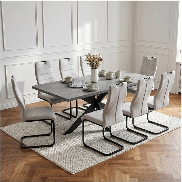 Jiexi Essgruppe Essgruppe ausziehbar 160-200cm MDF Set Hightech Freischwinger