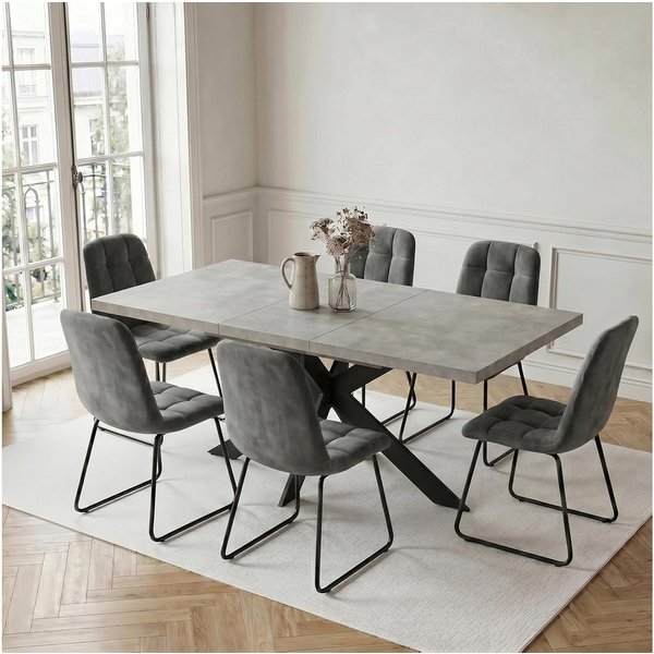 Jiexi Essgruppe Ausziehbare Essgruppe 130-170cm, MDF-Tisch & 4 Samtstühle