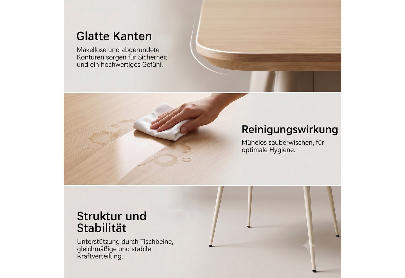 Jiexi Essgruppe Esstisch Set 120x69 MDF Eichenoptik Essgruppe mit Flanell Stühlen – Bild 5 von 5