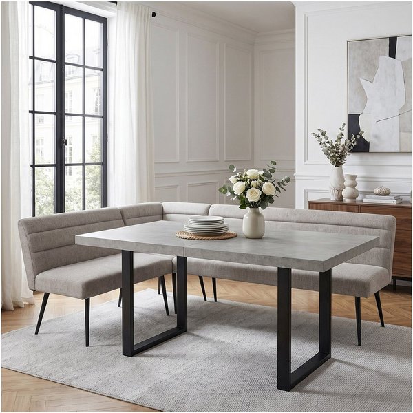Jiexi Essgruppe Esszimmer-Set: Eckbank & Esstisch, Polyesterstoff, Metallbeine