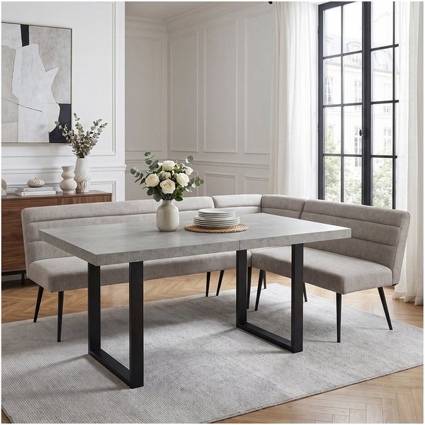Jiexi Essgruppe Esszimmer-Set: Eckbank & Esstisch, Polyesterstoff, Metallbeine