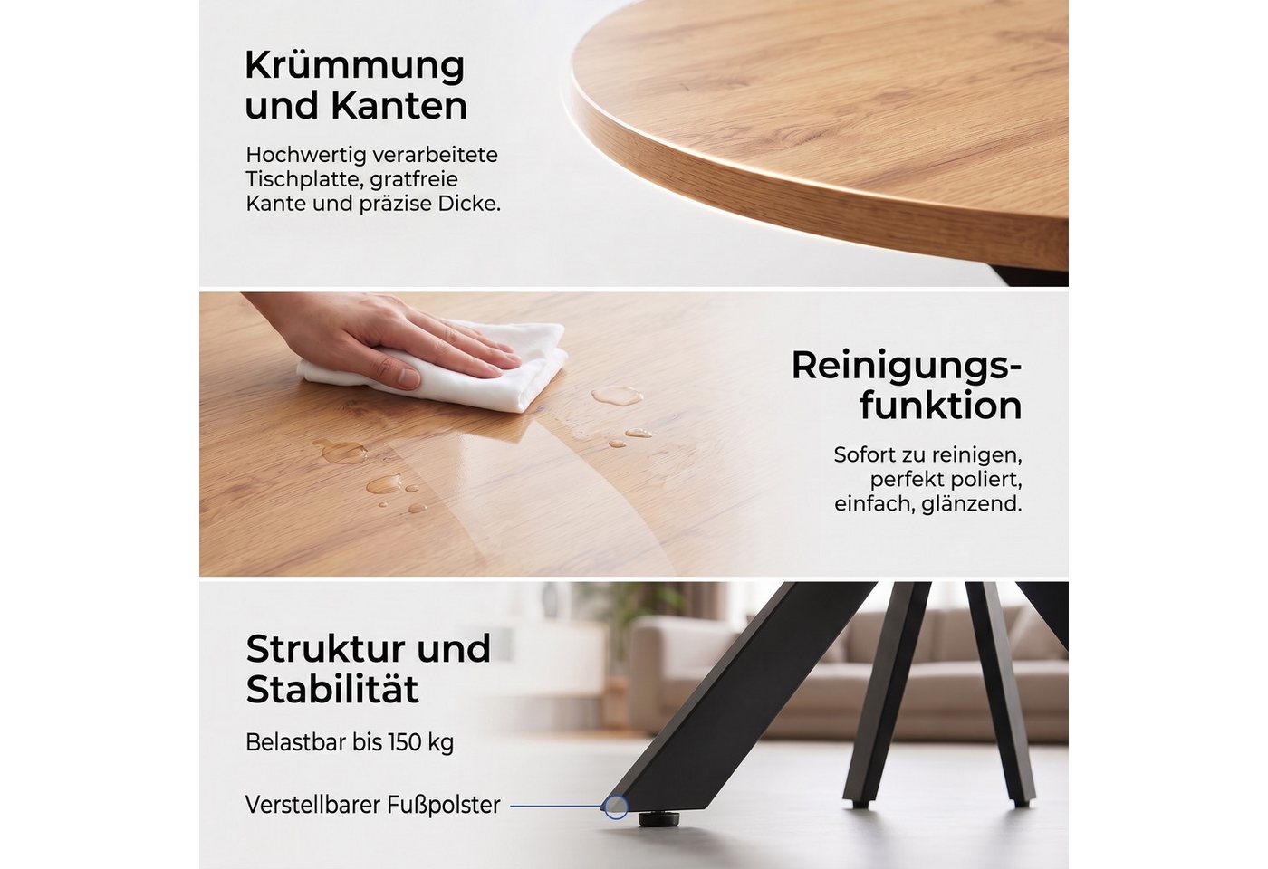 Jiexi Essgruppe Runder Esstisch 110cm MDF Eiche Set mit 4 Hightech Freischwinger – Bild 5 von 5